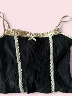 Black and cream lace trim corset top